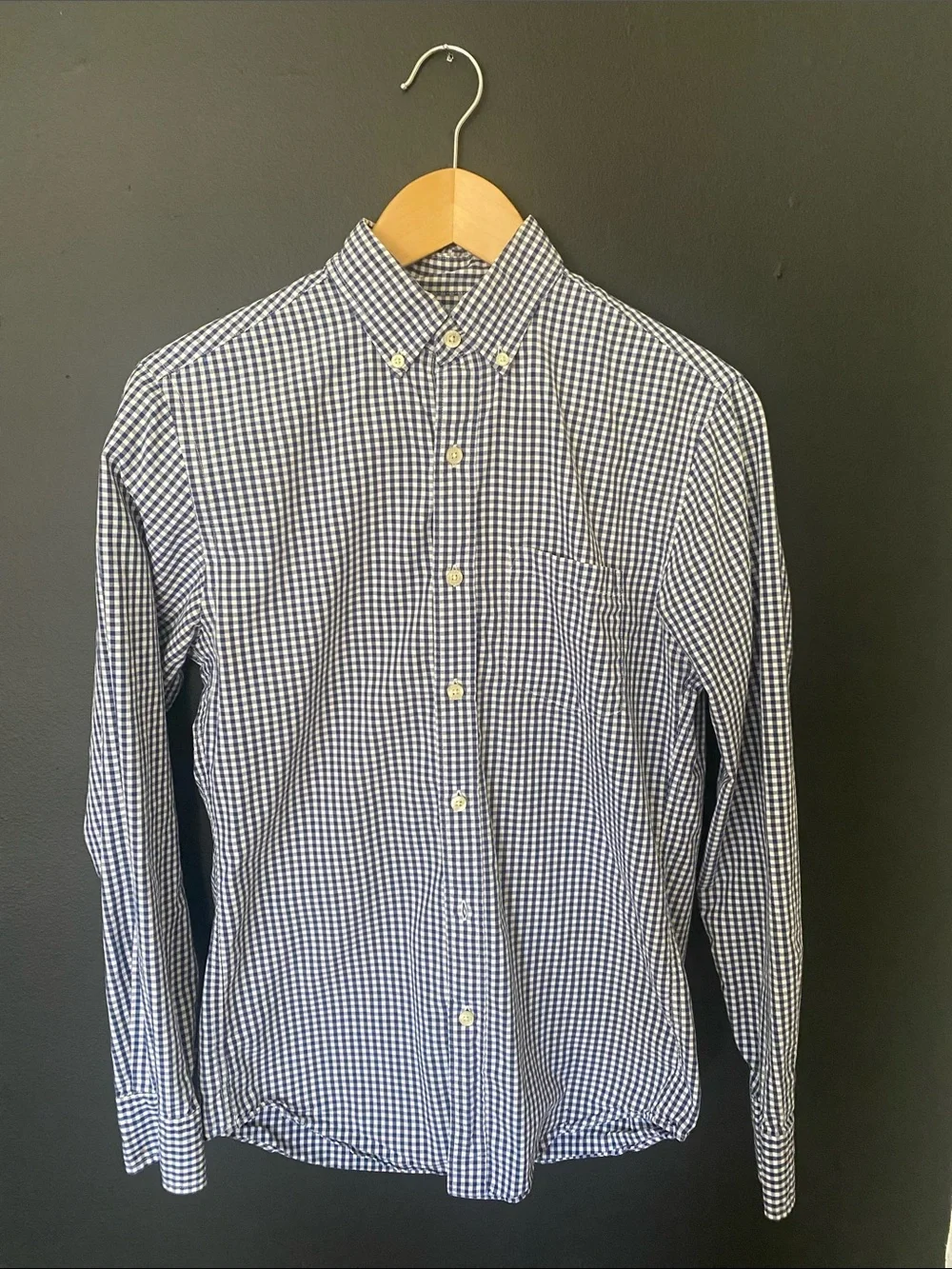 J. Crew Navy and White Gingham Button-Down Shirt